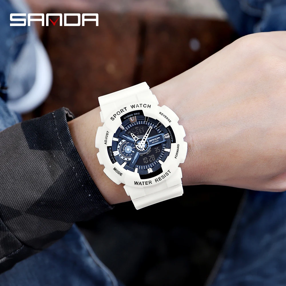 Sanda Men\'s Brand Luxury Military Led Digital Electron Quartz Watch Men Sports Waterproof Multifunctional Dual Movement Clocks