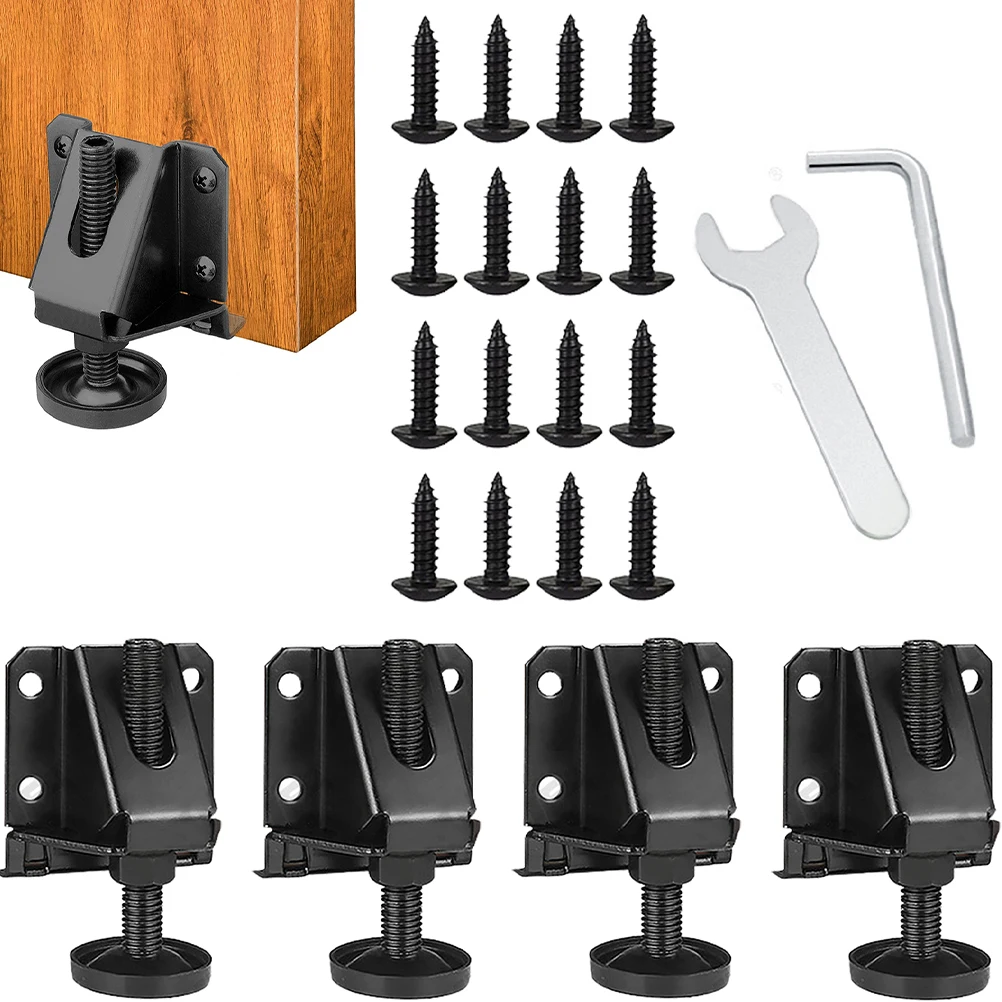 

4 Pcs Adjustable Furniture Feet Heavy Duty Leveling Feet Black Iron Desk Legs Screw on Furniture Levelers Wardrobe Supports