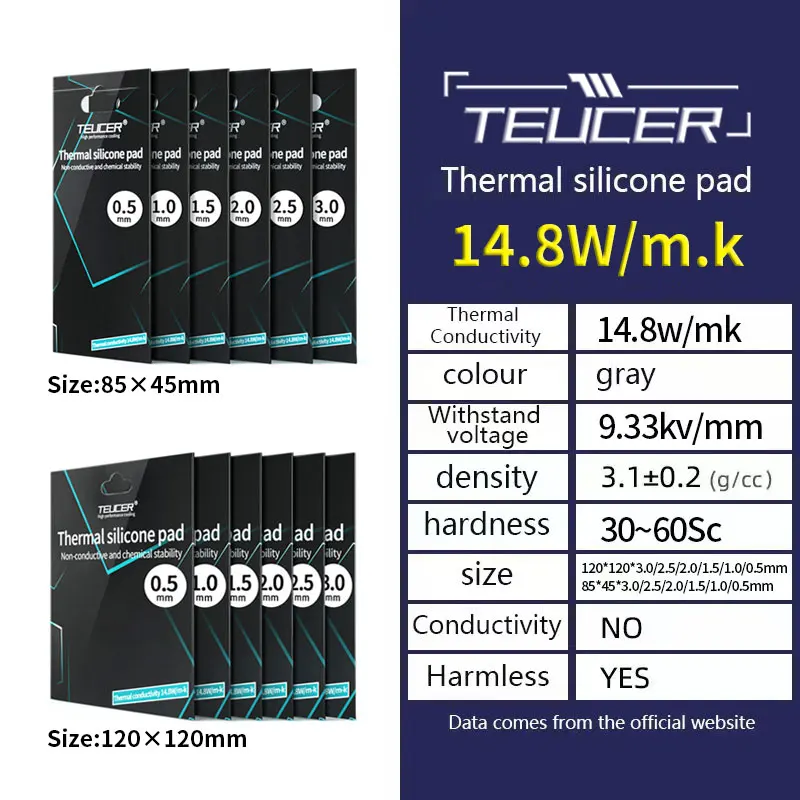 TEUCER 14.8W/mk Heat Conducting Thermal Pad Computer Laptop GPU VGA Card CPU Heatsink Cooling Conductive Silicone Grease Sheet