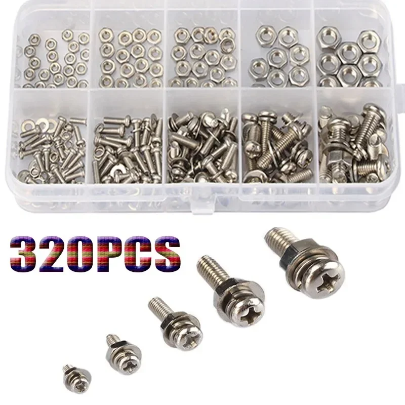 ELECTRAPICK 320pcs M2 M2.5 M3 M4 M5 Stainless Steel Screw Bolt Nut Hex Button Socket Head Cap Hexagon Metric Thread Machine  Kit