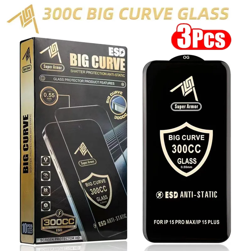 

300CC Big Curve Tempered Glass For iPhone 15 13 11 12 14 Pro Max ESD Anti-Static Screen Protector For iPhone 14 15 Plus X XR XS