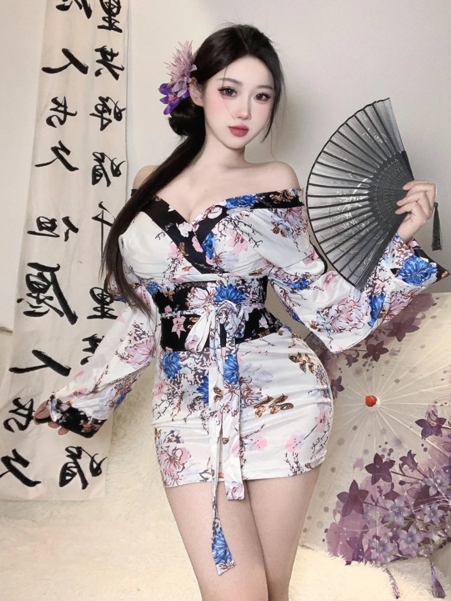 

Сексуальное японское кимоно с сакурой Dr, женский банный халат с низкой талией и полным покрытием, весна-осень-зима, длинный винт с v-образным вырезом