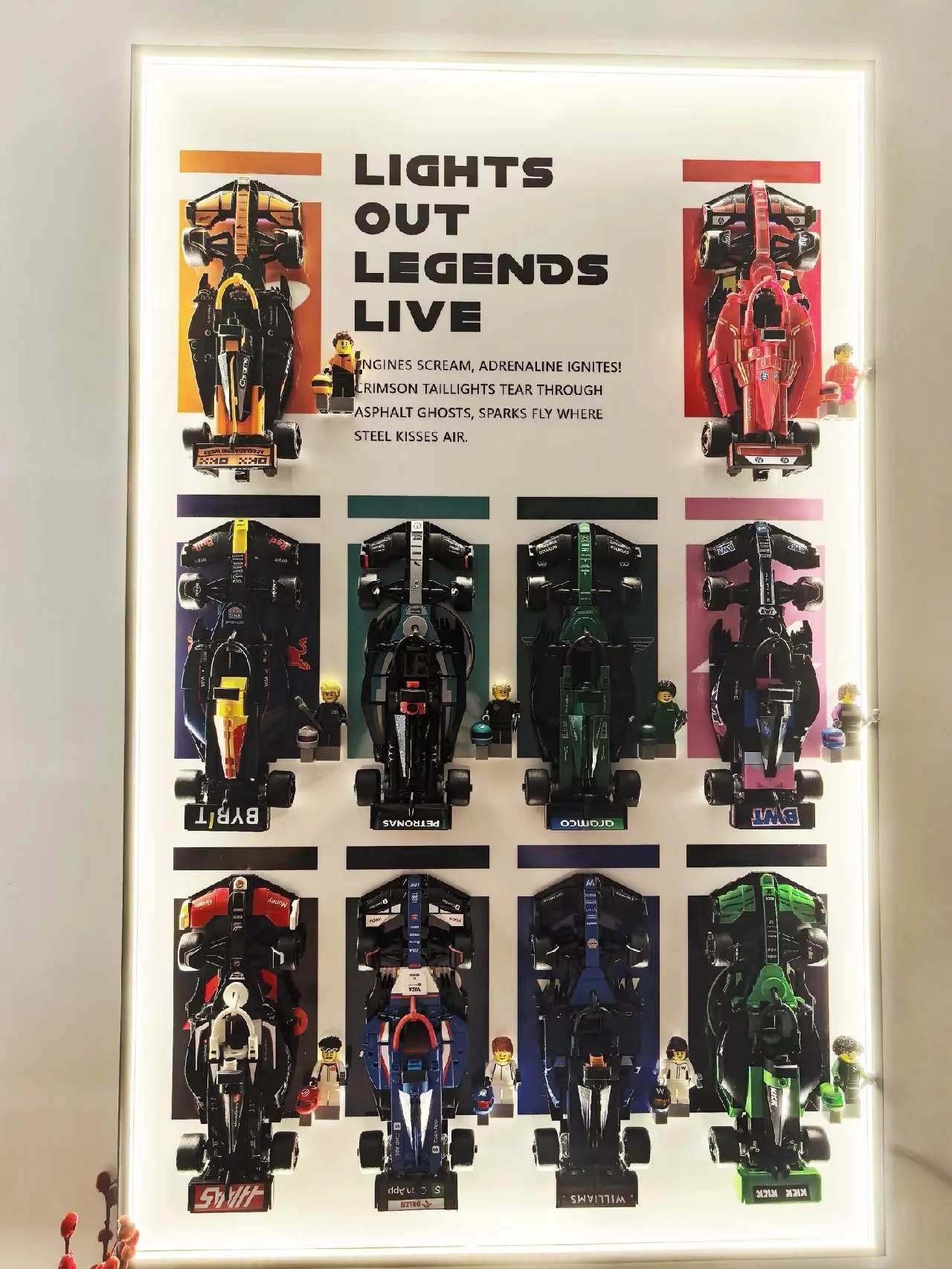 Boîte d'affichage en acrylique F1, boîte aveugle, surface de miroir, cadre photo adapté à lego 77242speed Racing series