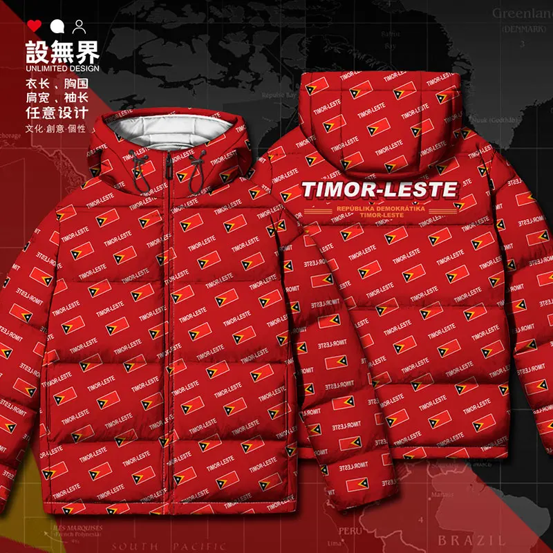 

East Timor TMP Timor Leste Tetum East Timorese TL country flag White duck down Jackets clothes Casual Design Winter down coat