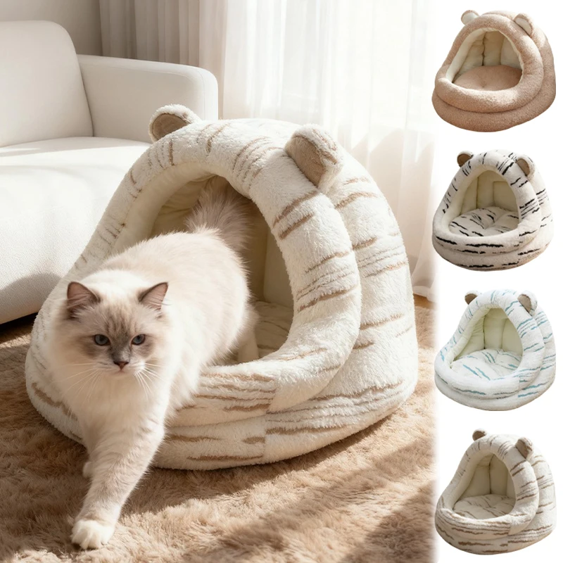 

Semi Closed Winter Warm Pet Bed Cozy Cute Bear Design All Season Universal Soft Nest for Small Dogs Cats Winter Warm Comfortable