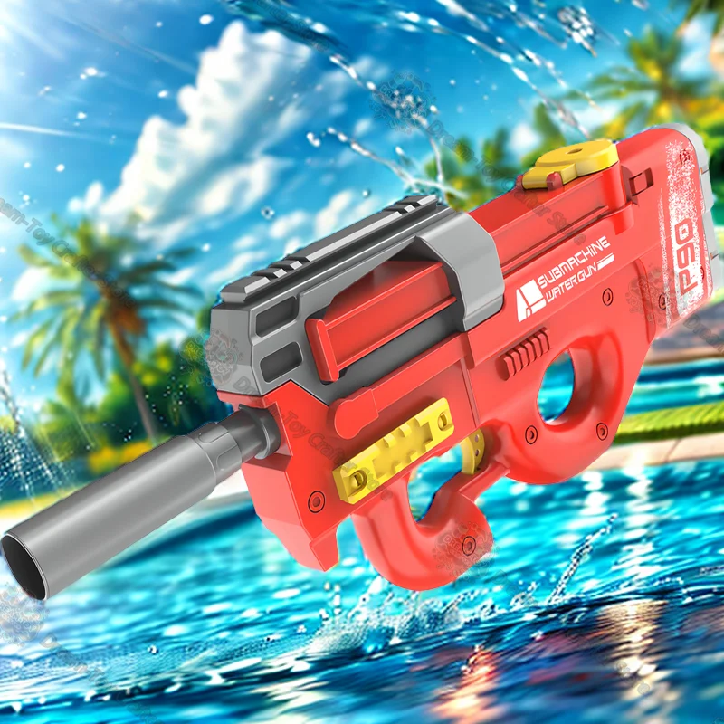 

P90 Electric Water Gun Toy for Boys Automatic High Pressure Large Capacity Blaster Soaker Beach Outdoor Splash Shooting Play Fun