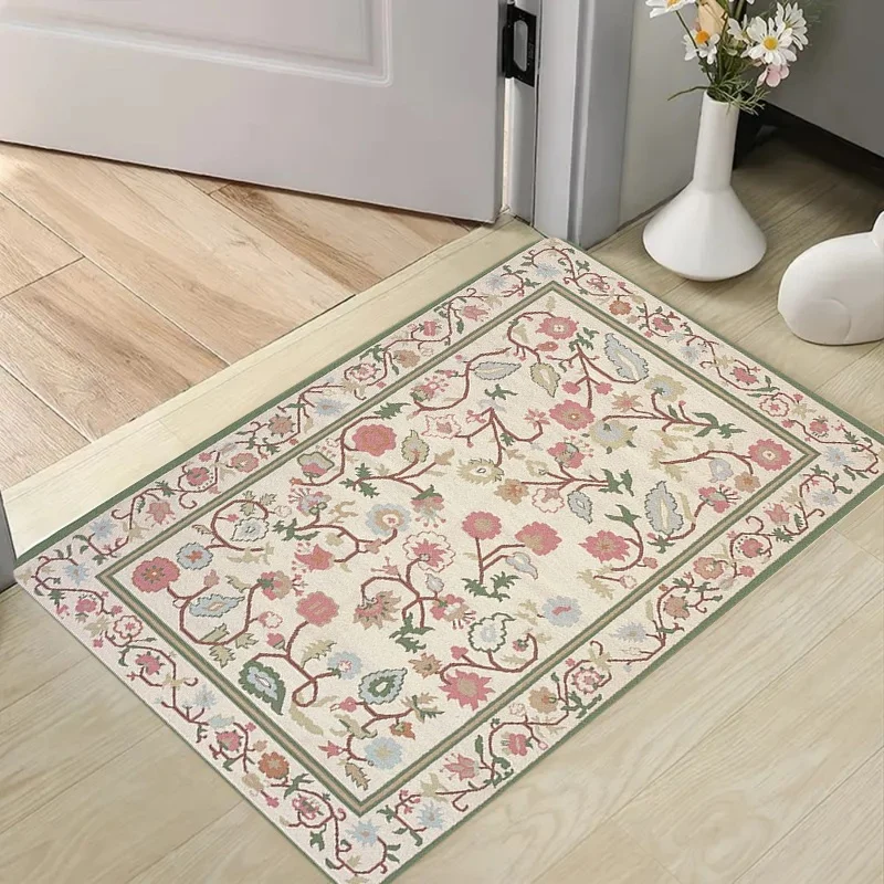 Vintage Pink Vine Floral Border Print Doormat Non Slip Entry Floor Mat Cottagecore Farmhouse Decor Front Door Kitchen Rug