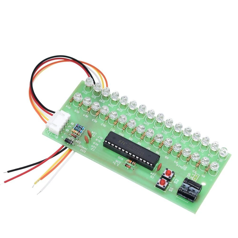 MCU Adjustable Display Pattern LED VU Meter Level Indicator Amplifier Audio 16 LED Dual Channel Green lamp light DC 8V to 12V