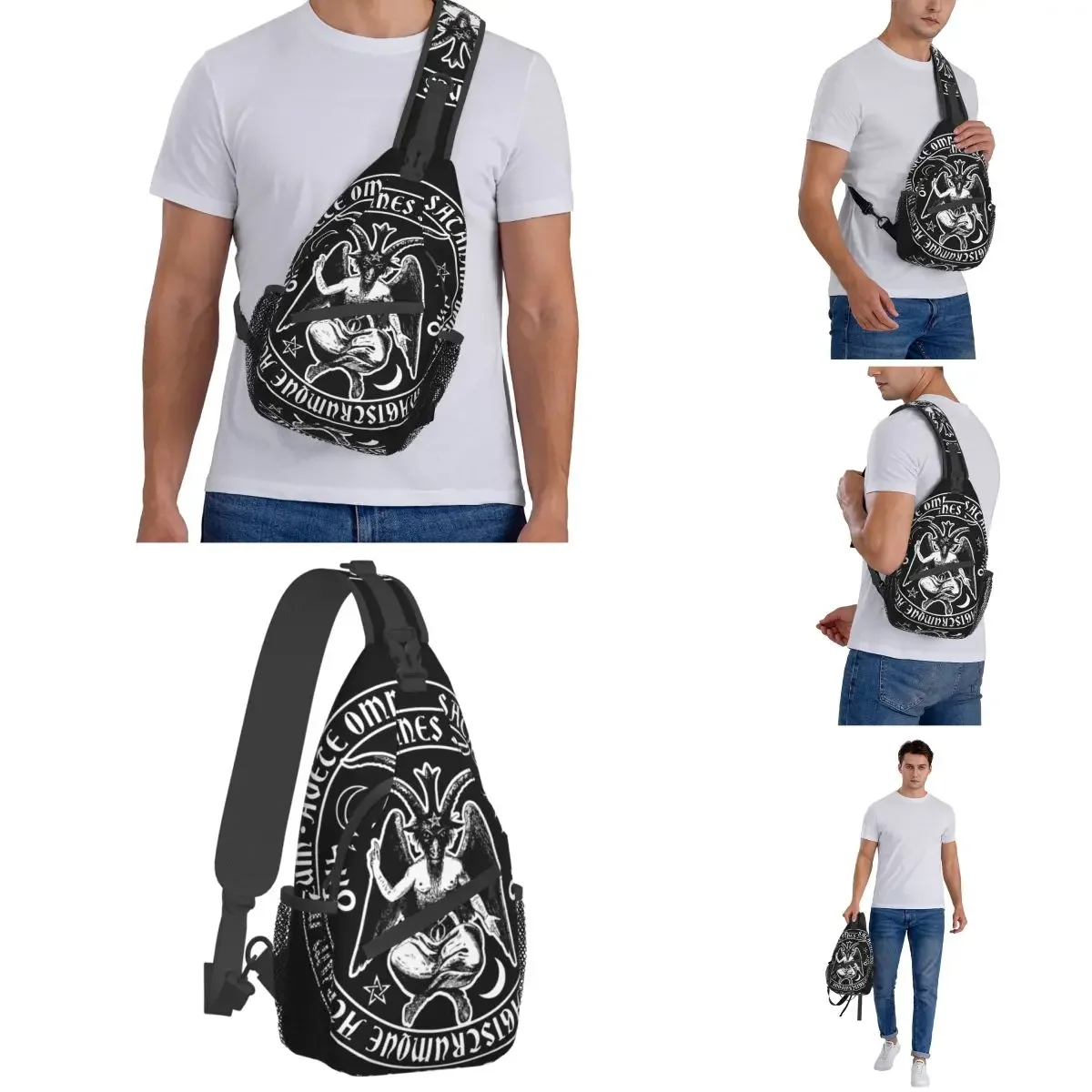 Baphomet Crossbody حقيبة حبال البرد للرجال والنساء ، حقيبة ظهر الكتف ، حقائب نهارية للتنزه في الهواء الطلق ، حبال صغيرة ، الشيطان Lucifer