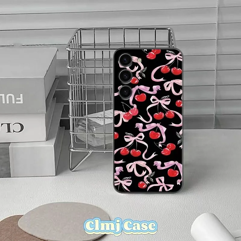 Clmj Cherry Bow Phone Case For Samsung Galaxy A54 5G S24 A53 A22 A16 A14 A13 A12 S21 Plus S22 Ultra S23 FE S20 A23 A24 A33 A52