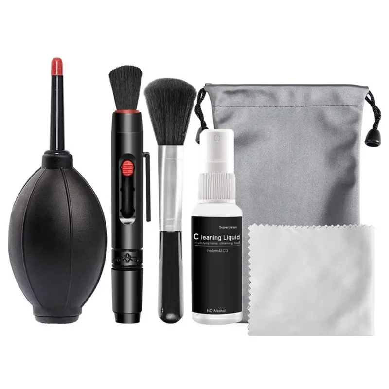 Kit de limpieza de cámaras digitales 6 en 1, soplador de aire profesional, paño para lentes DSLR, herramienta de limpieza con cepillo para teclados con sensor CCD