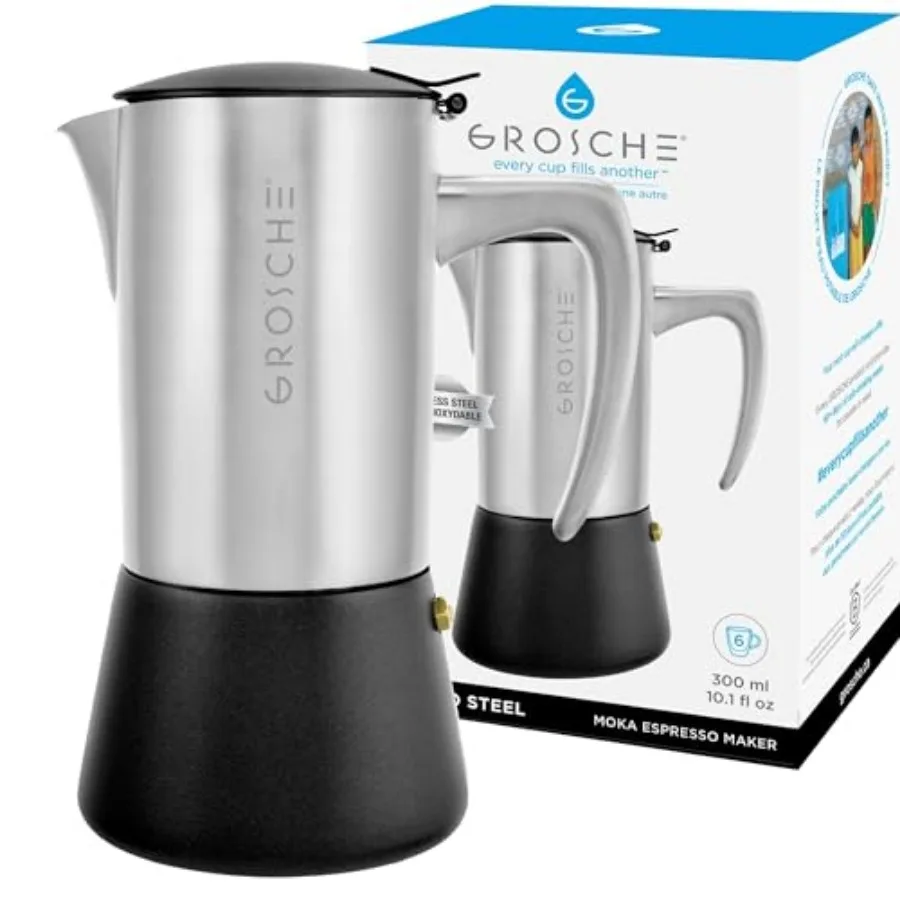 

Milano Steel 6 Espresso Cup Stovetop Espresso Maker: Stainless Steel Moka Pot for Greca Induction Electric and Gas Stoves Dishw