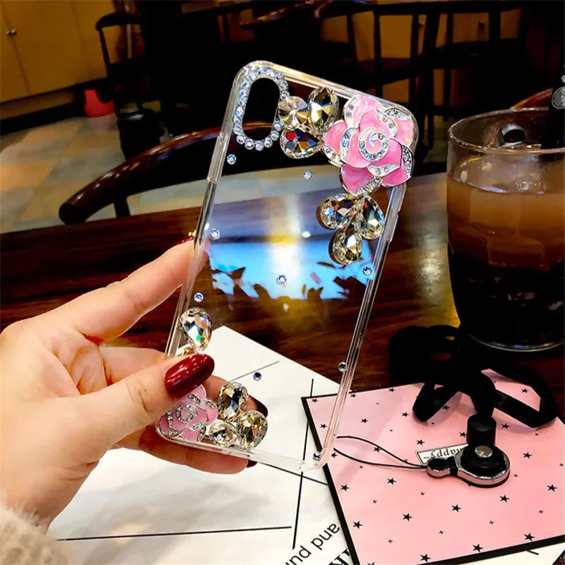 Rhinestone Camilla Flower Case For Huawei Nova 9 Pro 8 7 7i SE 5T Mate 50 40 Pro 30 20 10 Cover Clear Telefon Funda Coque