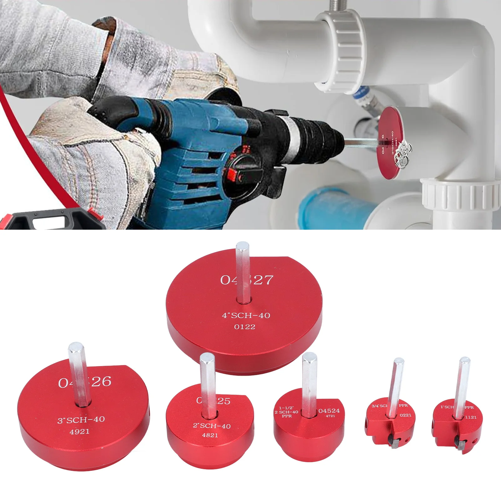 6 Stuks Pvc Pijp Ruimer Set Cutter Tool Aluminium Fitting Socket Saver 3/4in 1in 1‐1/2in 2in 3in 4in Voor 1/2in Boor