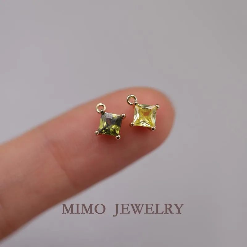Cube, Square, Colored Zircon, Single Ring Charms Pendant Supplies DIY Hand Brass Gold Plated Accessories 8x6.5mm