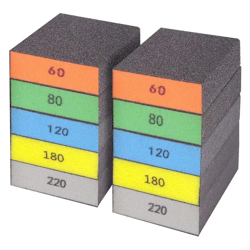 ABRN-10Pcs Sanding Sponge, Washable And Reusable Sanding Block 60/80/120/180/220 Grit Sand Paper Assortment