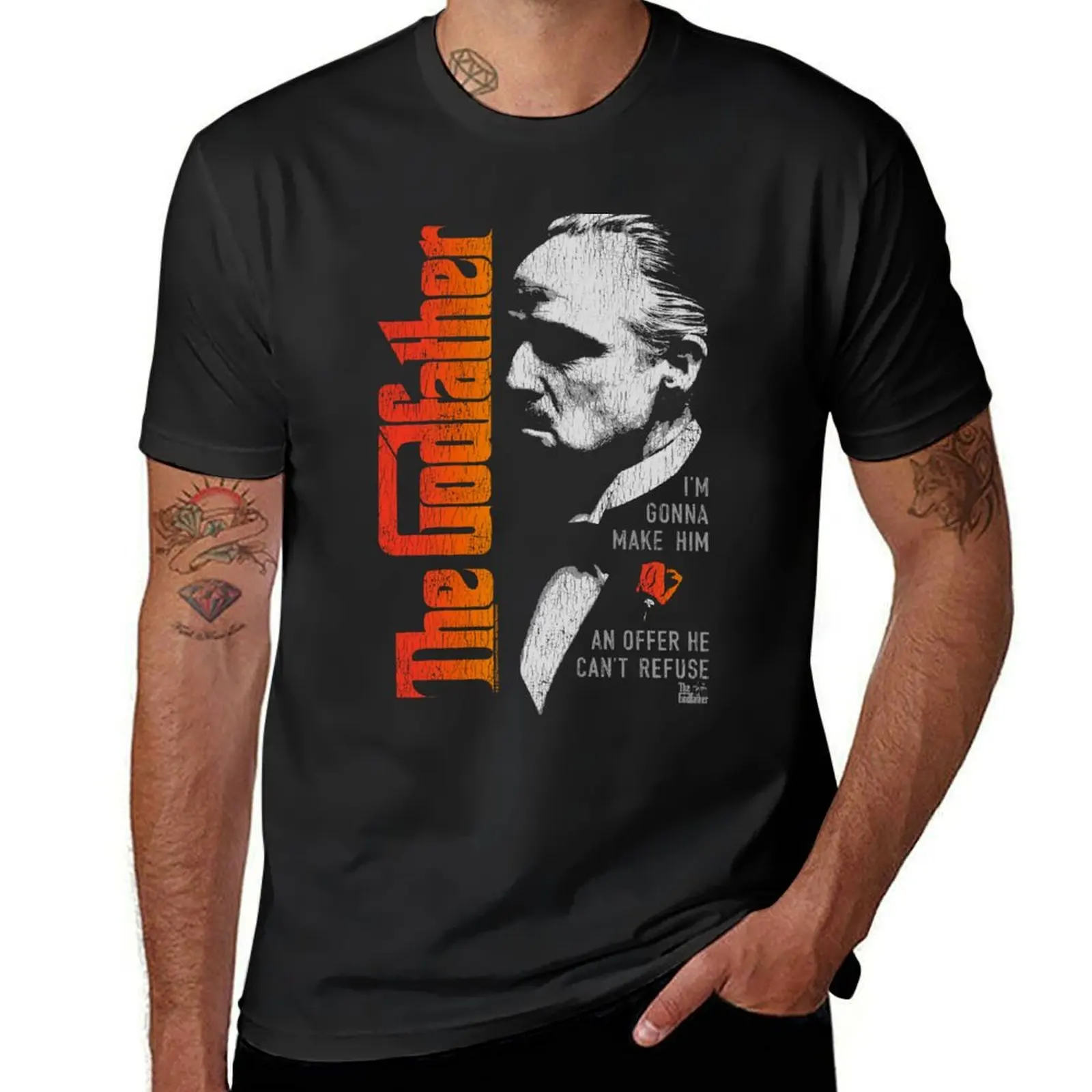 The Godfather Don Vito Corleone Color Movie Distressed Portrait T-Shirt sweat funnys Men's t-shirt