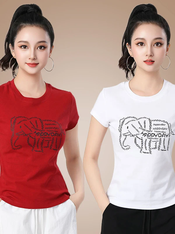 yang-li-スクエアダンス-tシャツ-レディース-スポーツ-フィットネス-ラウンドネック-プリント-半袖-コットン-トップス-パフォーマンス用