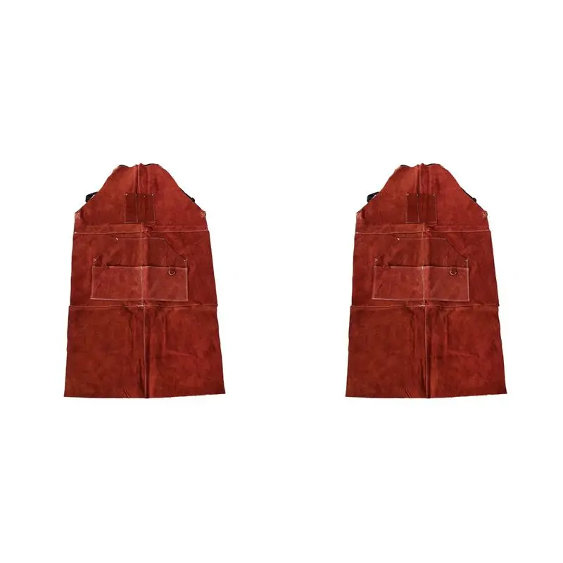 

2X Leather Welding Apron - Heat & Flame-Resistant Heavy Duty Work Forge Apron With 6 Pockets, 42Inch Large-ABYA