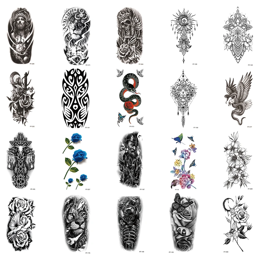 

20Pcs/Lot,Waterproof Temporary Fake Tattoo Sticker,Water Transfer Decals Snake Flower Mechanical,Body Art for Sexy Man Women Arm