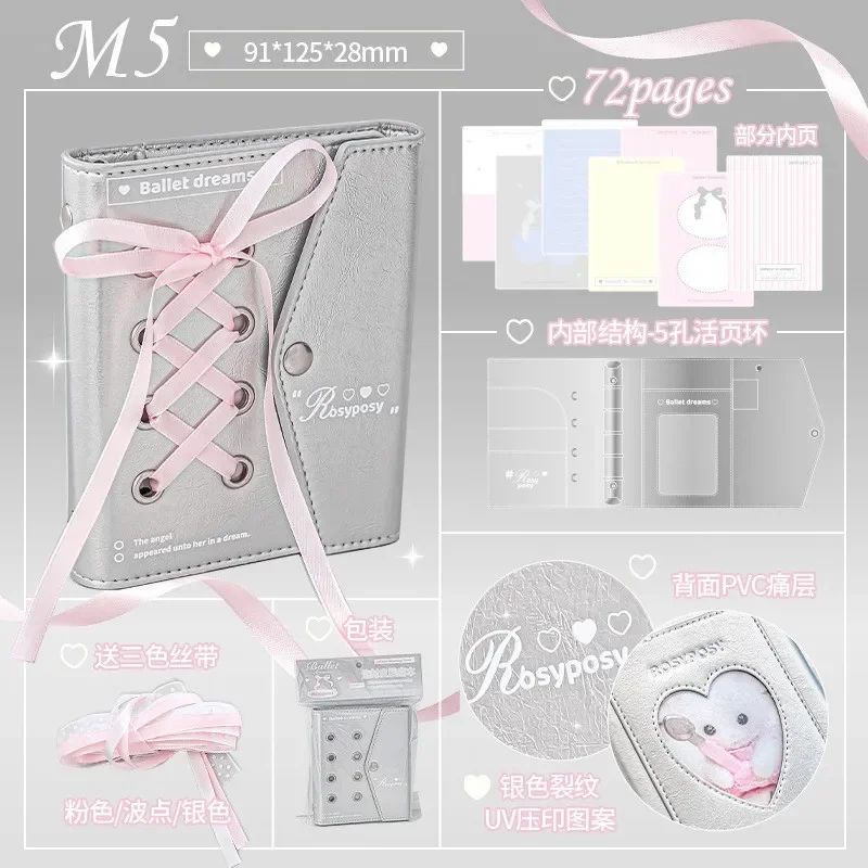 Korean INS Ballet Aesthetic Ribbon Loose-leaf Diary Notebook Cute Multi-functional Scrapbook Journal Planner Notepad for Girls