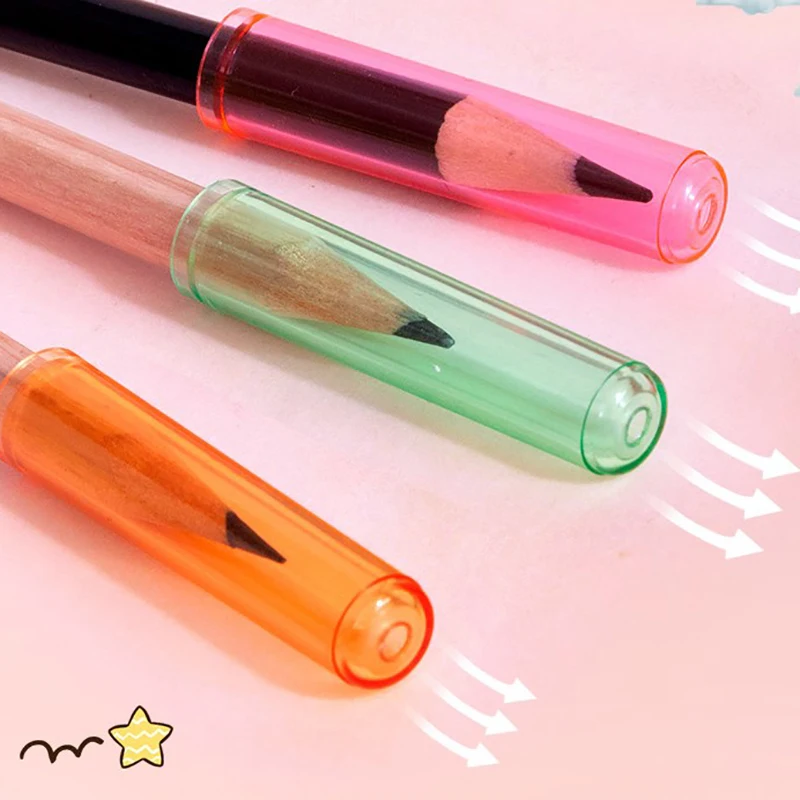 6PCS Transparent Candy Color Plastic Pencil Extender Pen Protector Cap Pencil Cap Pencil Cover For Student Children Stationery