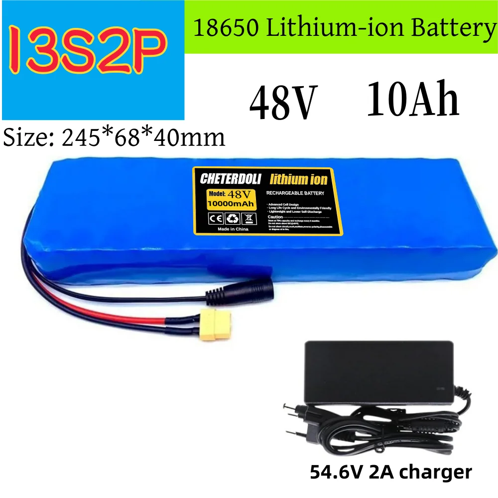 

48V 13S2P 10000mAh 18650 Battery Pack - High Power for Electric Motorcycle DIY with BMS & 54.6V Charge.
