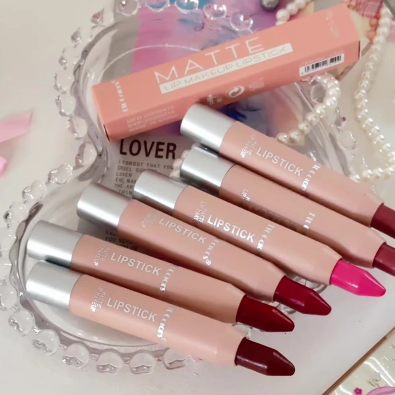 6 kleuren Glitter Parelmoer Lip Liner Pen Krijt Lippenstift Heldere & Glanzende Shimmer Lip Liner Sexy Bruin Rode Lippenstift Dropshipping