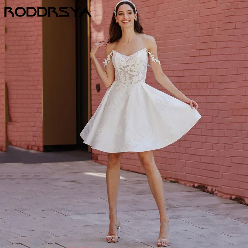 RODDRSYA-Robe de Mariée Courte en Satin Doux, Col en V, Mini, Élégante, Dentelle, Sur Mesure, Simple, ixdes Patients Robe de Mariée Courte en Satin Doux, Col en V, Mini, Élégante, Dentelle, Sur Mesure, Simple, ixdes Pa