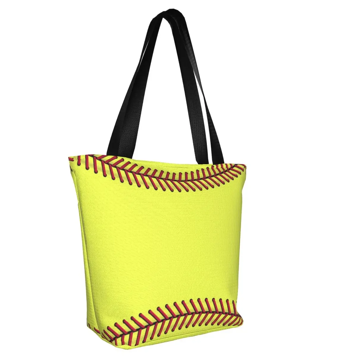 Cute Printing Double Softball Shopping Tote Bag Washable Canvas Shopper Shoulder Handbag