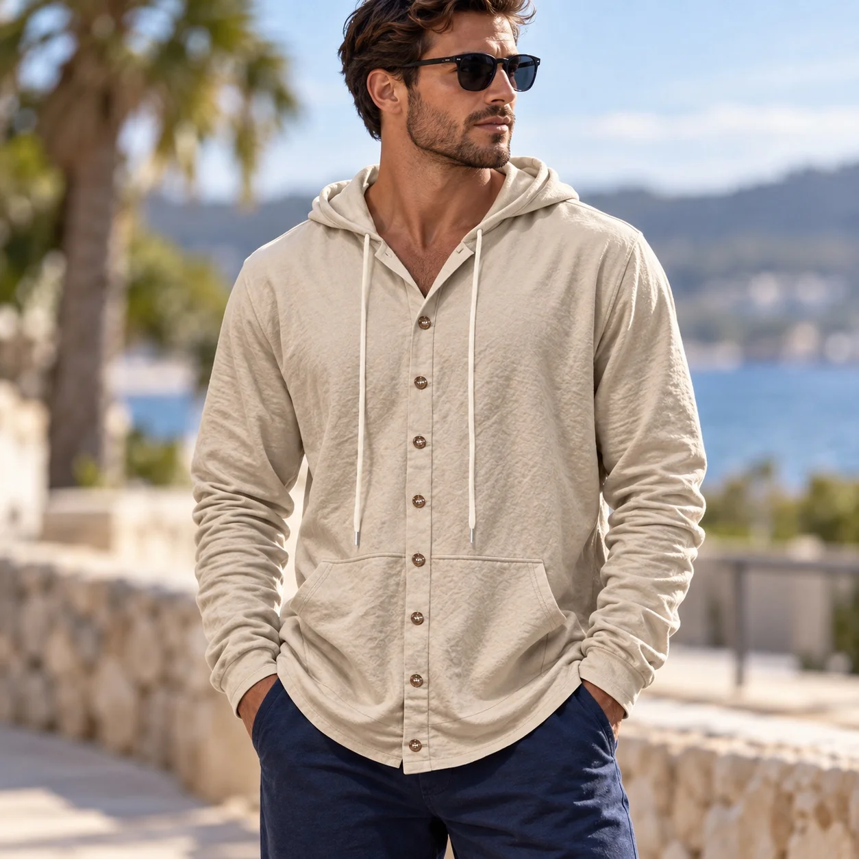 Loose Fit Hoodie Casual Light Mature Casual with Wrinkle Finish Hooded Long Sleeve Open Front Men Hoodies and Sweatshirts