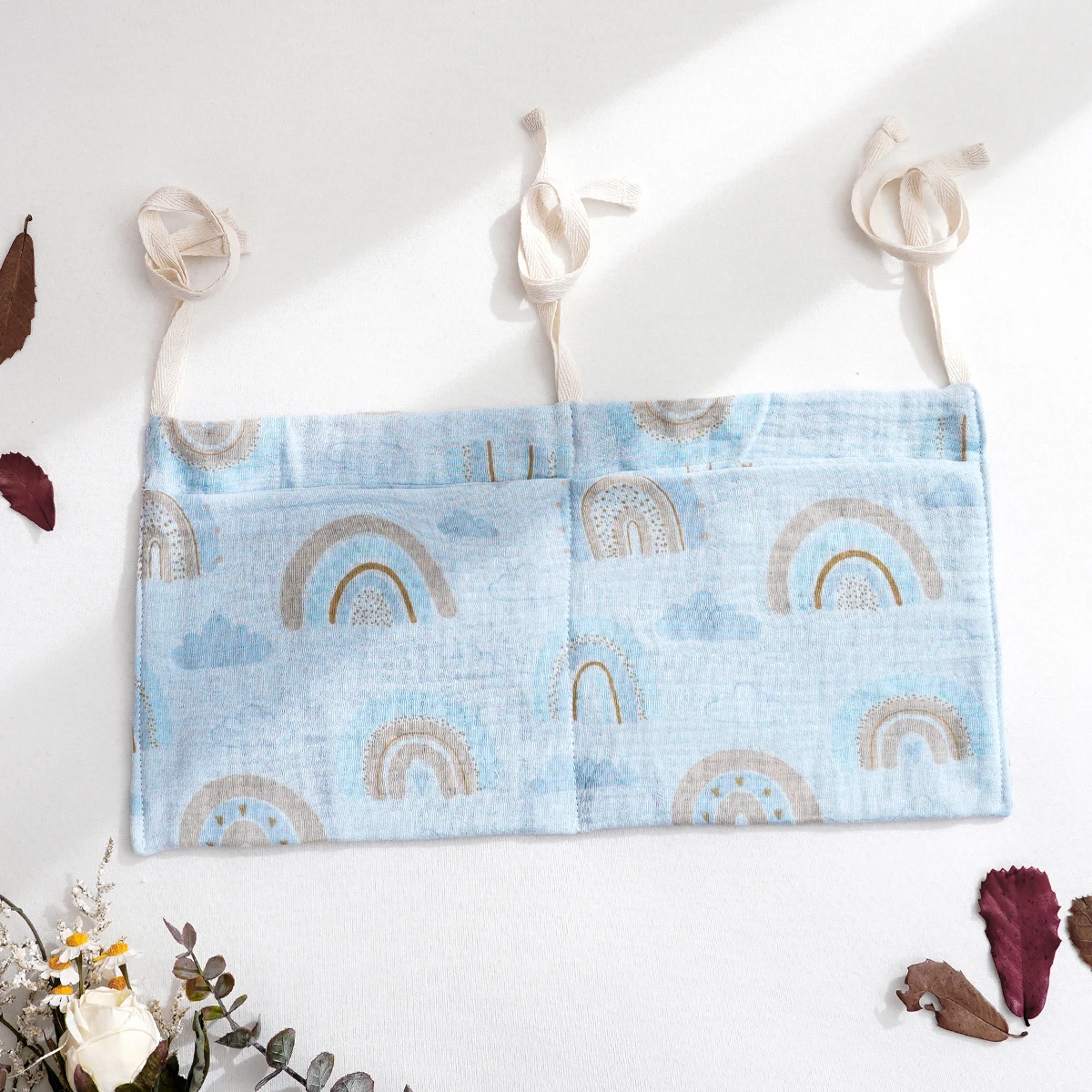 Elinfant 100% coton sac de rangement de chevet de bébé organisateur de berceau sac suspendu pour bouteilles, couches, jouets, sac suspendu de poussette