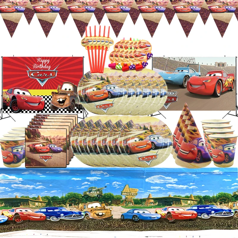 Disney Lightning McQueen Cars Party Decor Disposable Cartoon Tableware Plates Cups Kids Favor Baby Shower Birthday Supplies