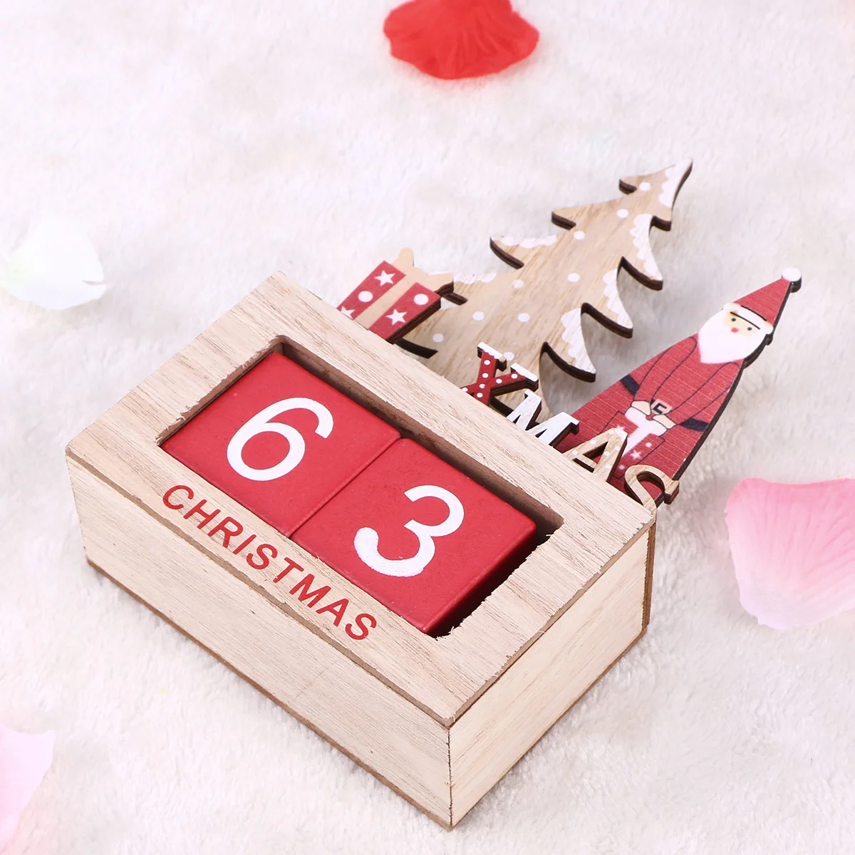 

Calendars Wooden Perpetual Desk Decoration Never Ending Blocks Red Christmas Desktop