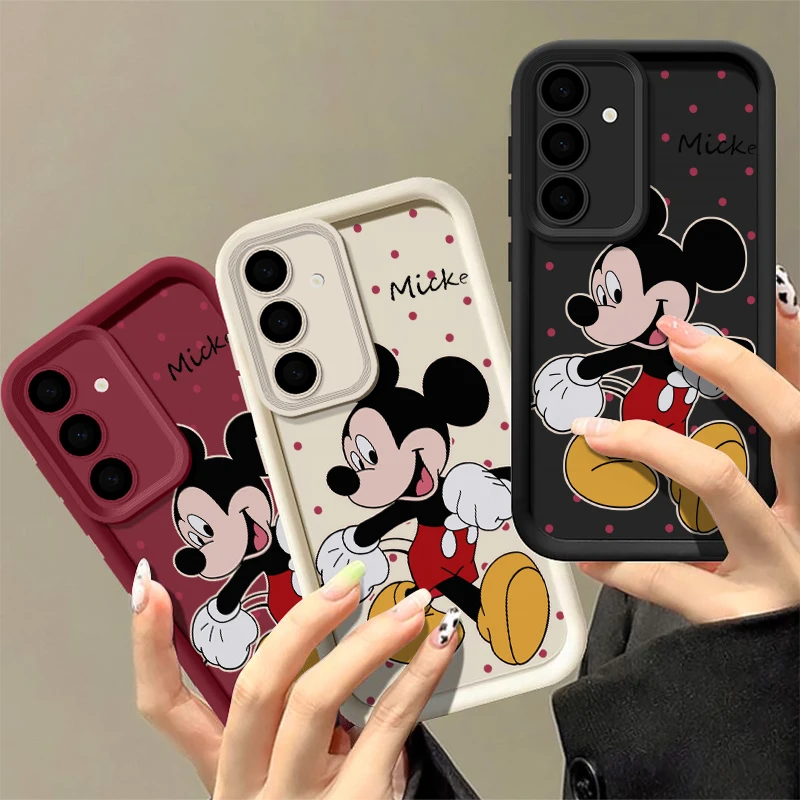 Disney Walk Mickey Mouse Cute Red Wave Point Phone Case For Samsung A 14 15 S 21 22 23 24 25 35 52 53 54 5G Plus Y2K Lucky Cover