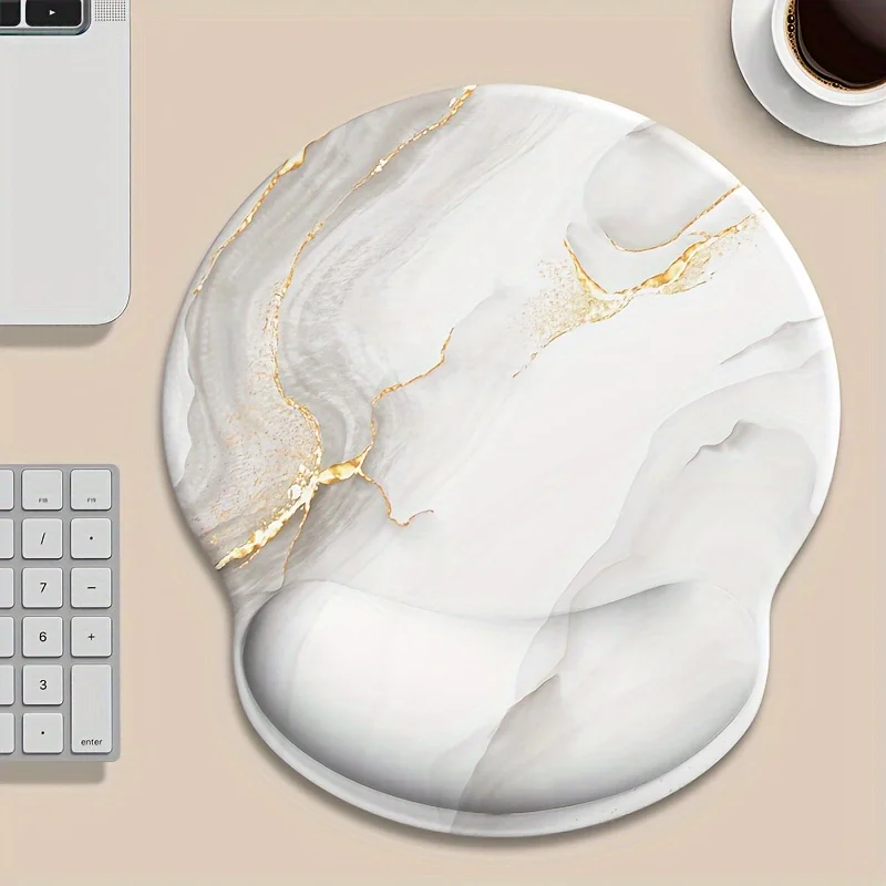 

White Marble Texture Rubber Bottom Wrist Guard Mouse Pad