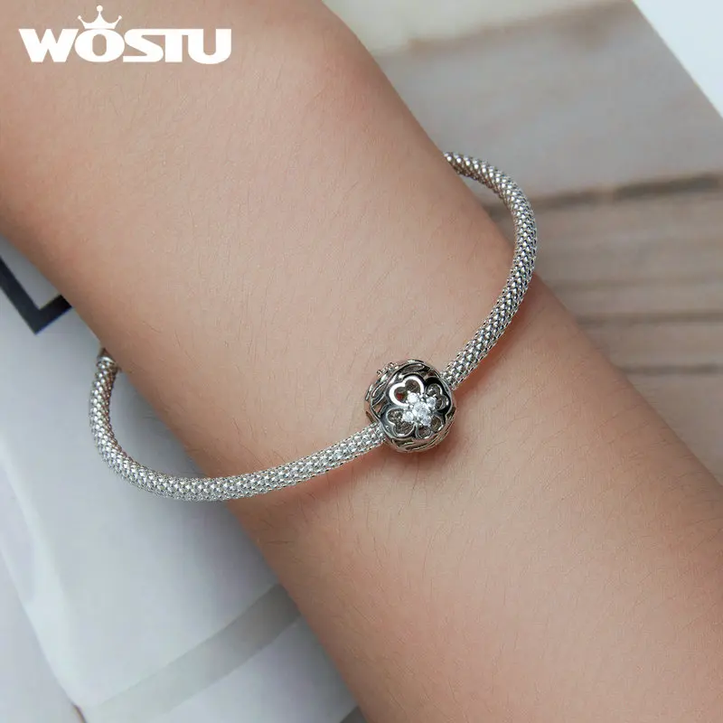 WOSTU 925 Sterling Silver Delicate Shiny Infinite-heart Pendant Zirconium Love Charms Fit Original Bracelet DIY Jewelry Making - Image 2