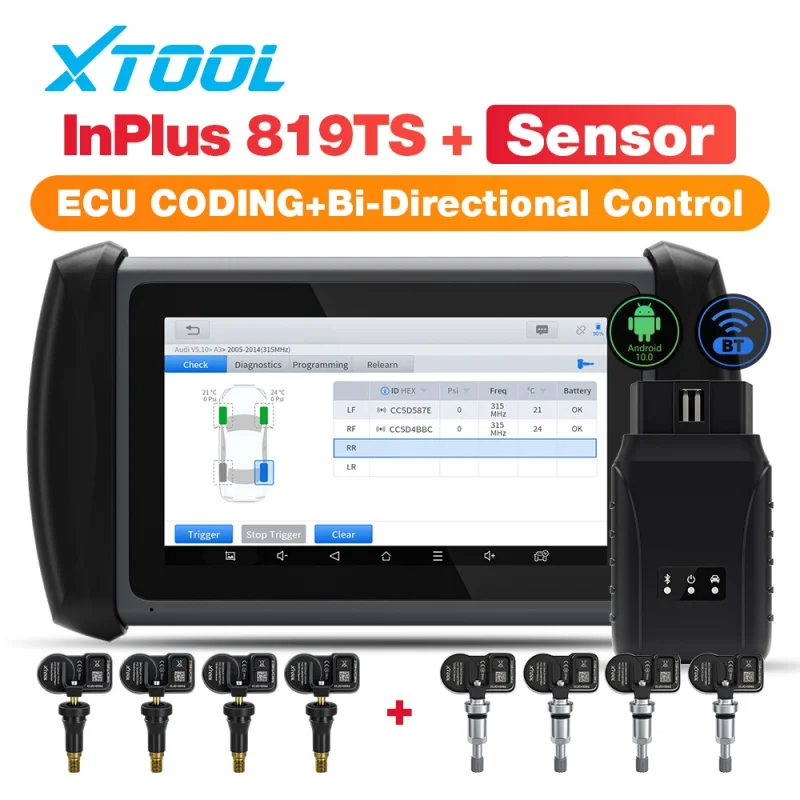 

XTOOL InPlus IP819TS TPMS Programming All Systems Diagnostic Bi-Directional Control 30 Reset Bluetooth Automotive WIth 4pcTS100