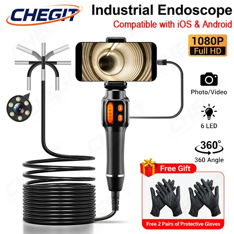 

1080P HD Two-Ways 360°Articulating Borescope Industrial with 6.2mm Endoscope Camera Cars Endoscope for Commercial use