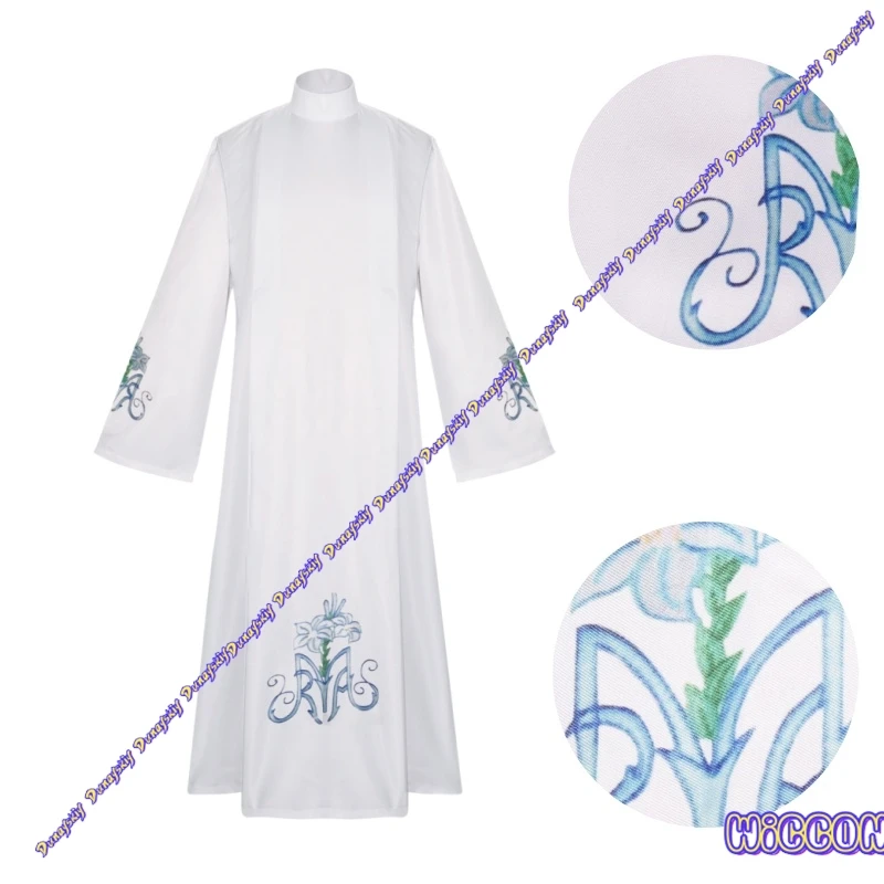 

Church Medieval Prayer Robe Gown Retro Priest Monk Missionary Cloak White Blue Long Coat Cosplay Costume Halloween Party Suit