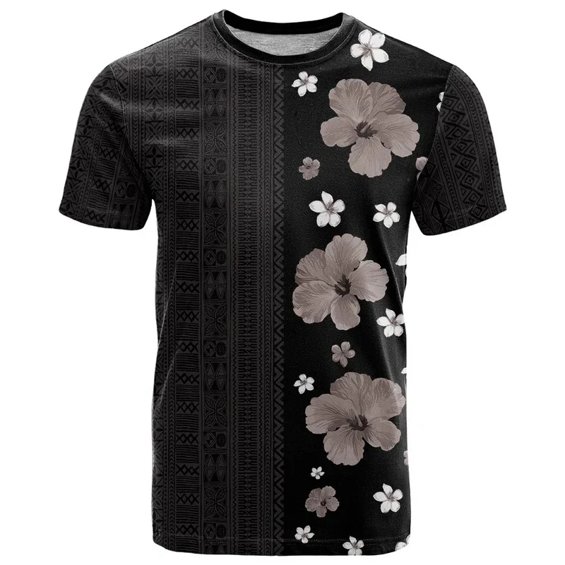 3D Printed Tiki T Shirt For Men Summer Round Neck Short Sleeves Casual Tops Polynesian Hibiscus Tees Street Oversized T-shirts