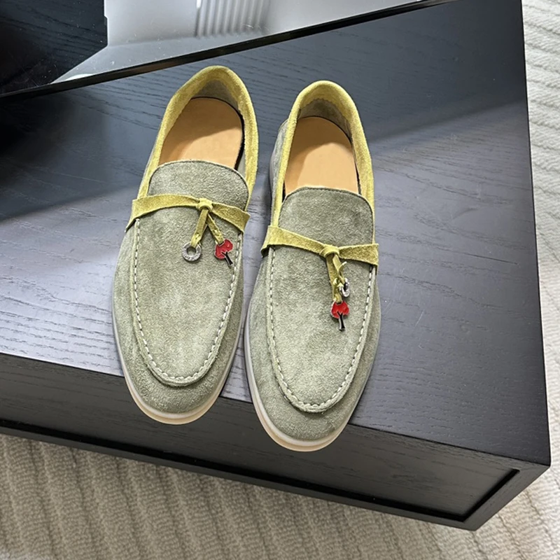Women and Men Suede Leather Loafers Shoe Casual Daily Comfortable All Match Various Colors Top Quality Lock Fringe Slip on Mules