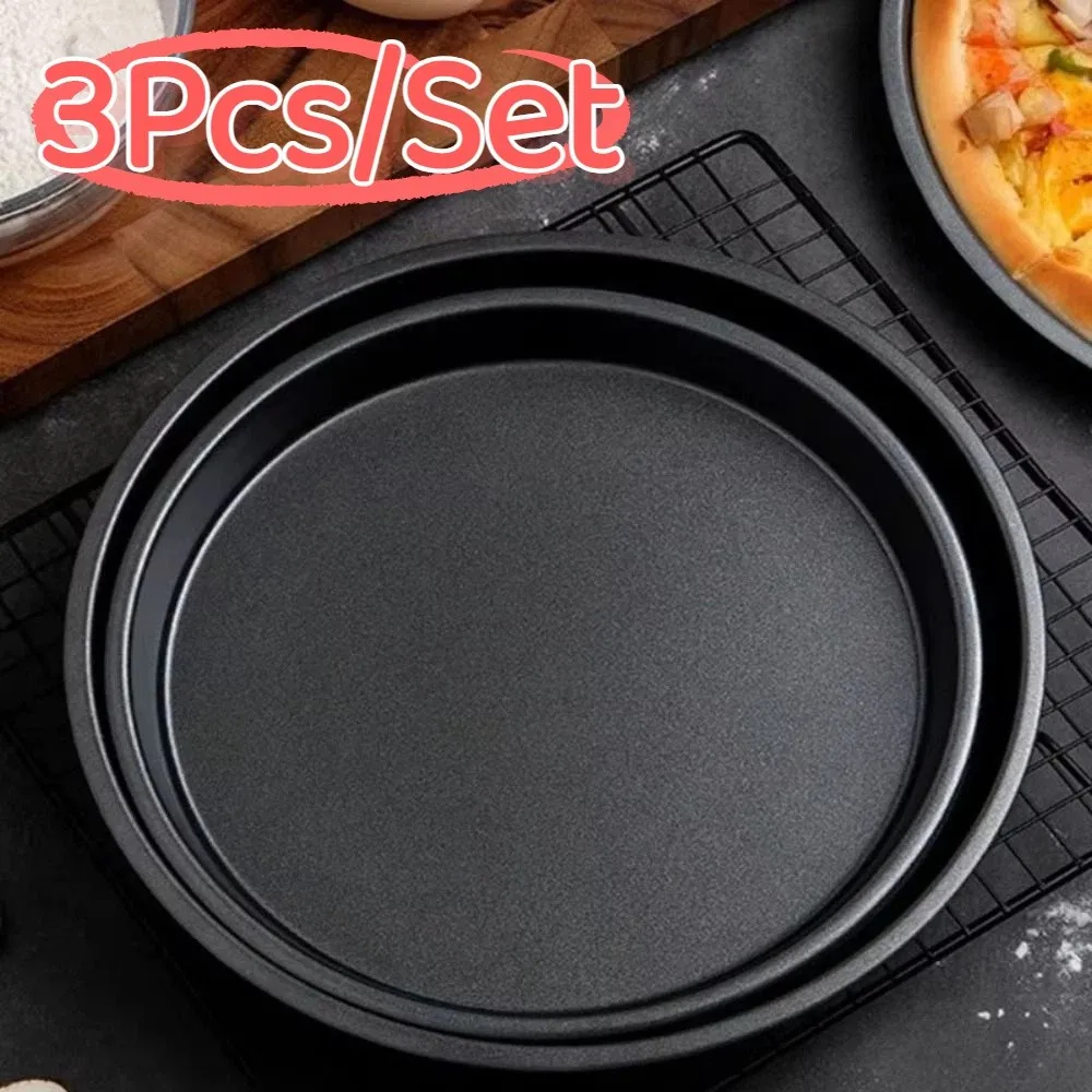 

3Pcs/Set Cake Pan Carbon Steel Pizza Pan Easy Demoulding Non-Stick Pizza Oven Tray Easy To Clean Professional Baking Tools Oven