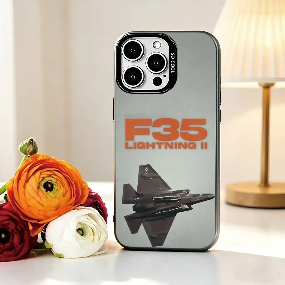 F-35 stealth jet Phone Case For iPhone 17,16,15,14,13,12,11 Plus,Pro Max,XS,Colored Silver Plated Inside Cover