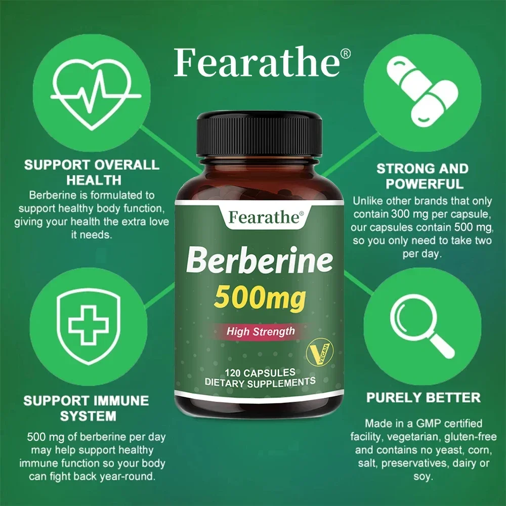 Berberine 500 Mg Supplement, 120 Veggie Caps, High Strength, Supports Immune System, Promotes Overall Health, Gluten Free