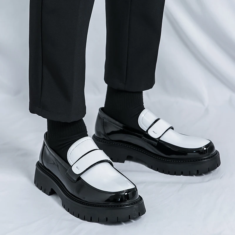 

High Quality Loafers Men Round Head Shoes Fashion Business Formal Designer Leather Shoes Slip-on Thick Soled Party Wedding S