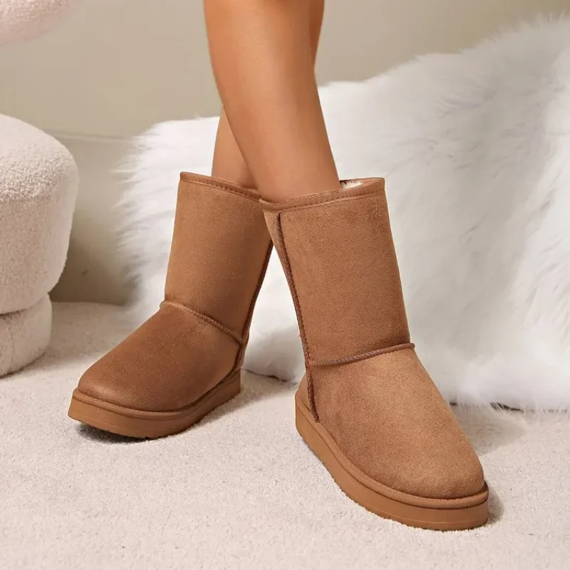 Botas de neve feminina de sola grossa, sola de fundo plano, sapatos quentes, plus size, inverno, novo, 2022