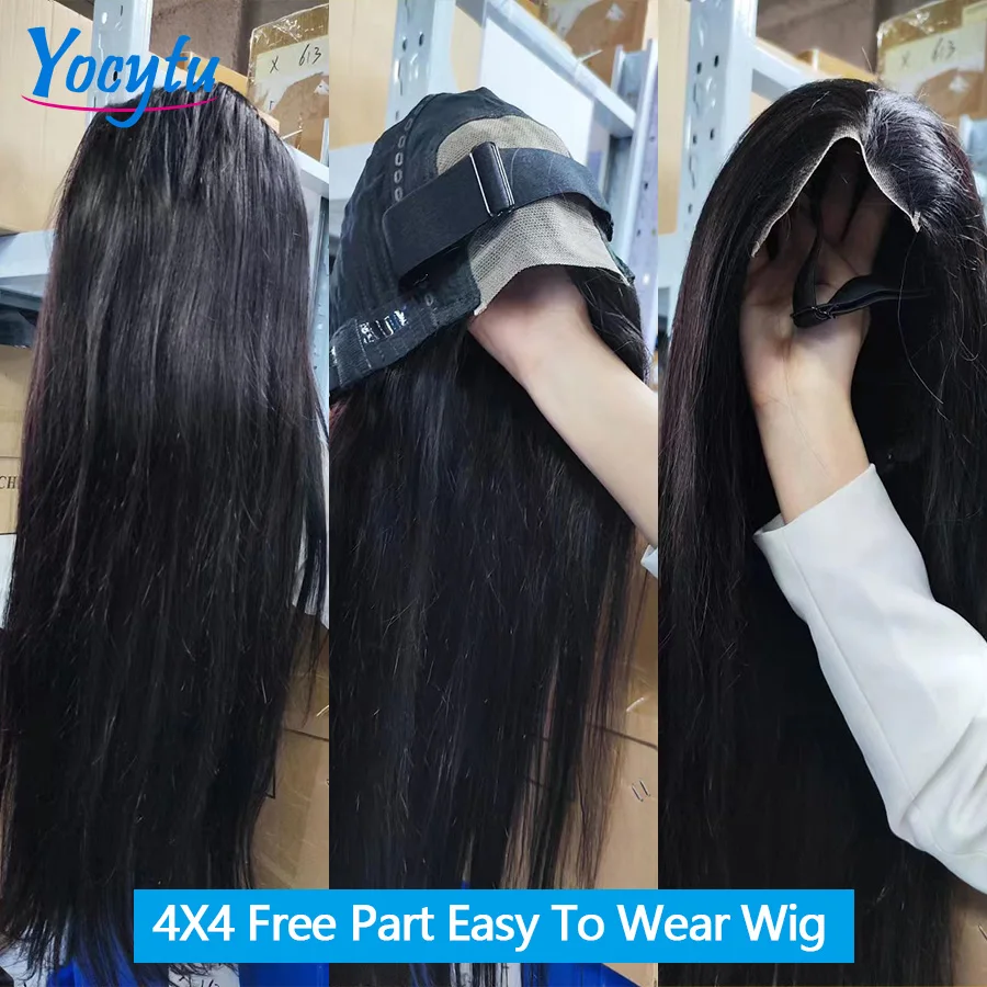 YOCYTU 26 28 Inch Glueless Wig Human Hair Ready To Wear Straight Human Hair Lace Front Wig Wear And Go Glueless Wigs Human Hair