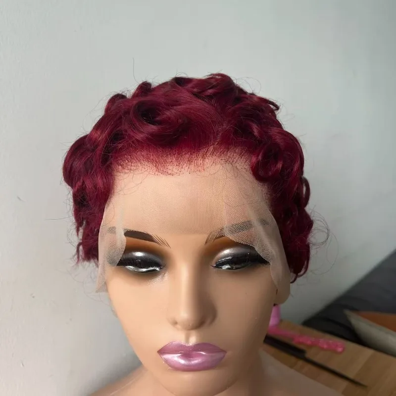99J Lockige Echthaar-Perücke 13x4 Lace Frontal für Frauen mit Pony, 6 Zoll, Brasilianisches Remy-Haar, Vorgezupfter Natürlicher Haaransatz, Vollperücke – Detail 3