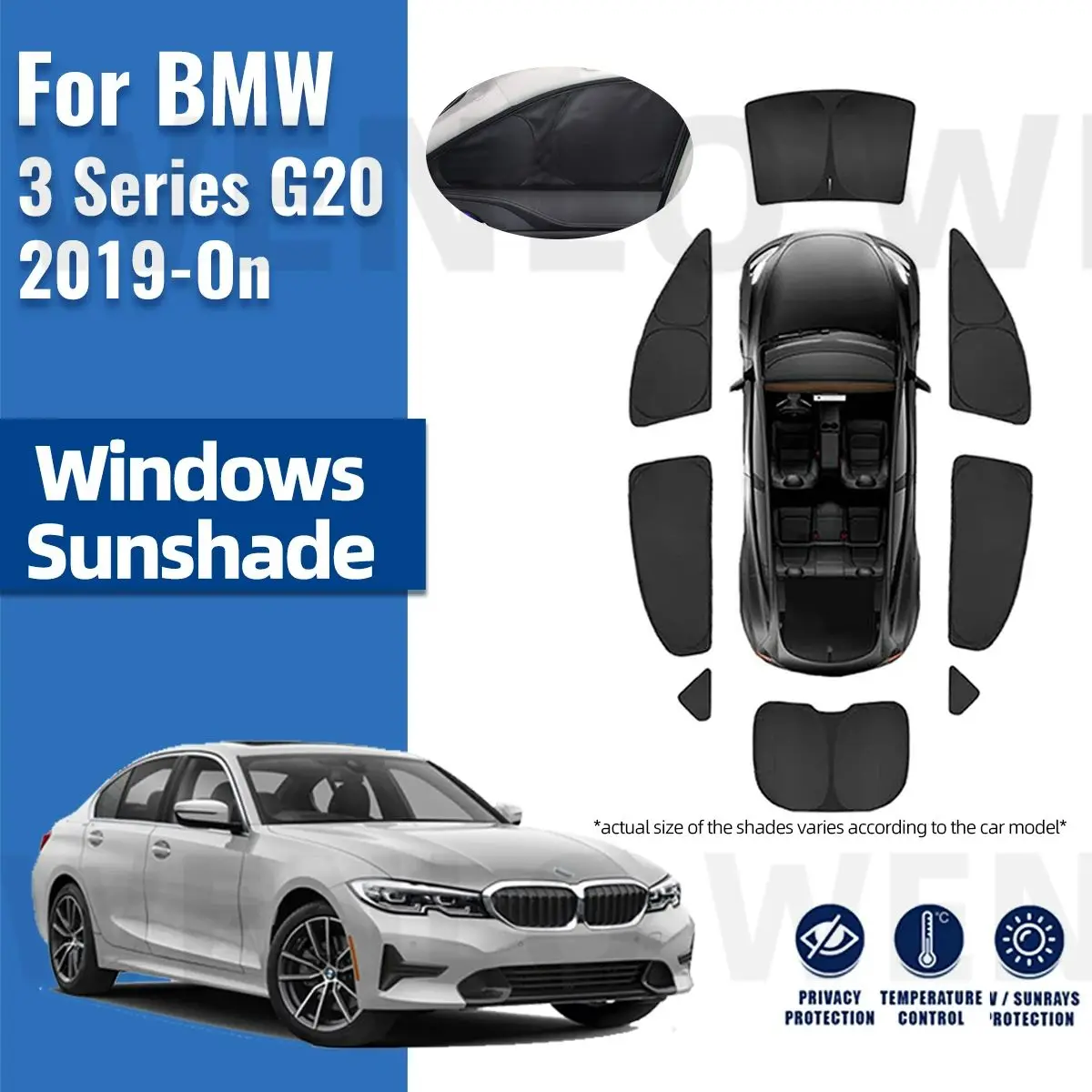 

For BMW 3 series G20 2019-2023 2024 Full Cover Car Sunshade Front Windshield Frame Curtain Rear Side Window Sun Shade Visor